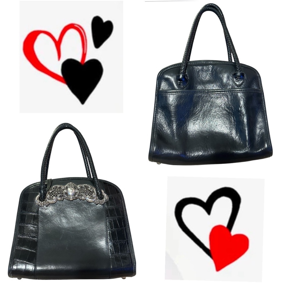 Brighton Black Leather Handbag with Silver Plated Accents EUC - Picture 6 of 16